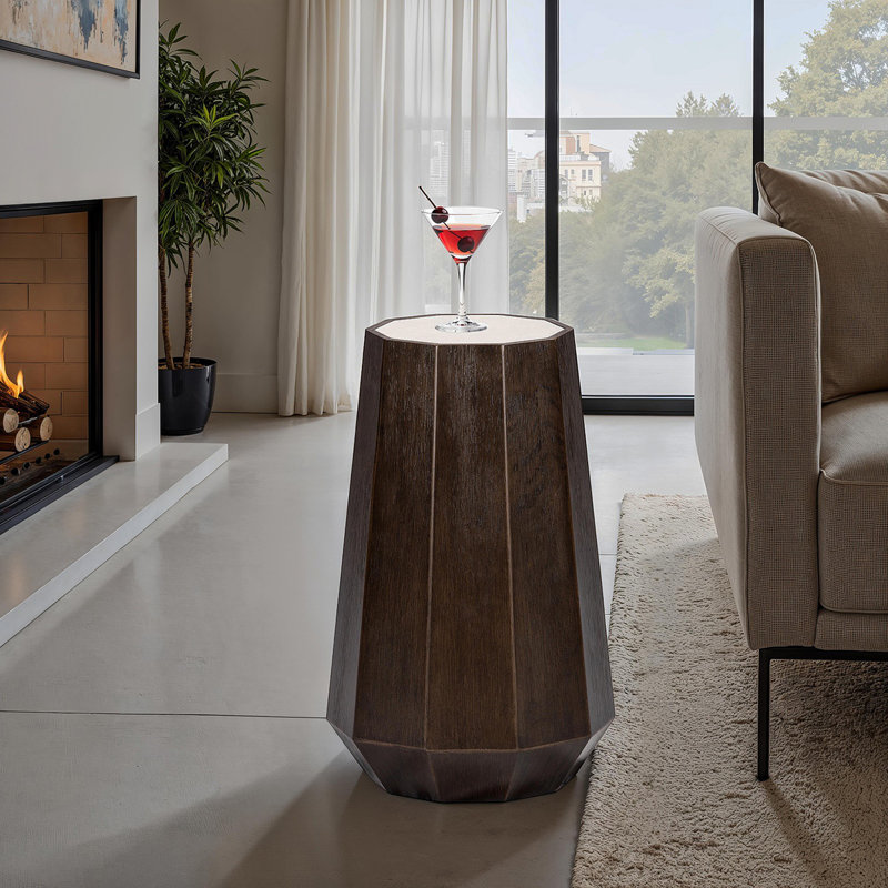 Transitional Style 1Pc Martini Table Quartz Stone Top Trestle Base Wire Brushed Dark Walnut Finish Primary Living Room