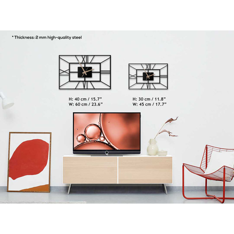 Ea Metal Wall Clock, 30cm H x 45cm W x 1.5cm D