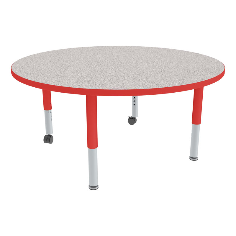 Round Preschool Collaborative Adjustable Height Circular Activity Table with Casters, Red