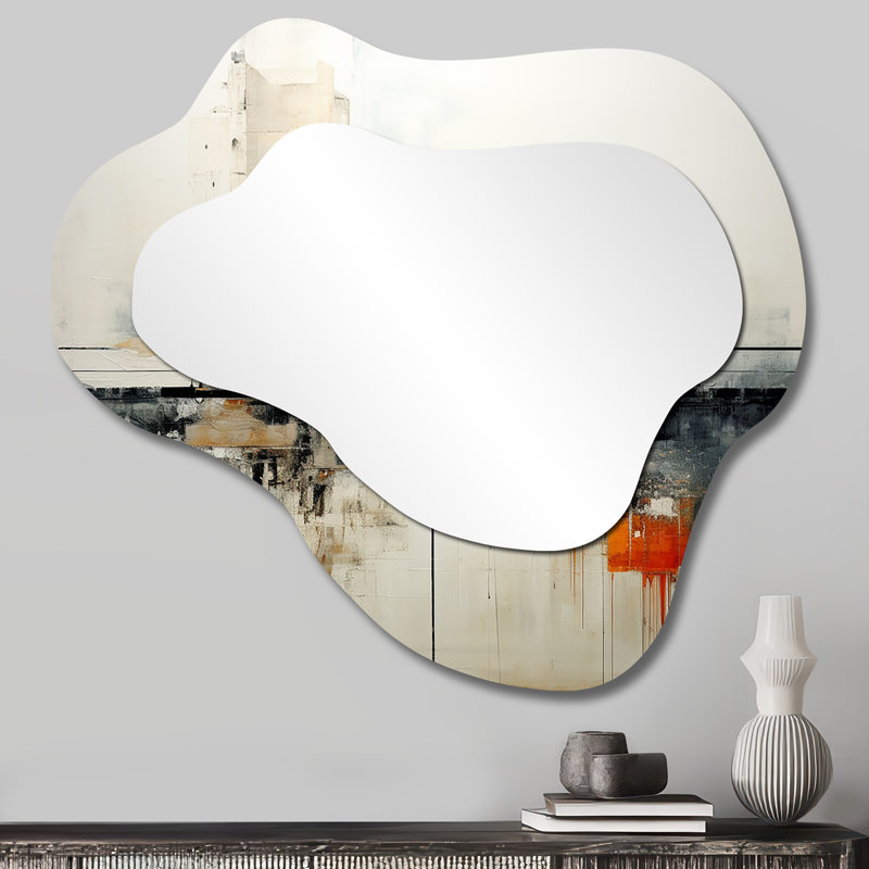 Abstract Black Beige Road Collage II - Abstract Collages Cloud Unique Wall Mirror, Modern Asymmetrical Mirror, Printed Metal Art