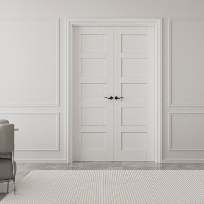 Paneled Prehung Interior French Doors Solid Manufacture Wood Double Door With Hardware Kit / Handles