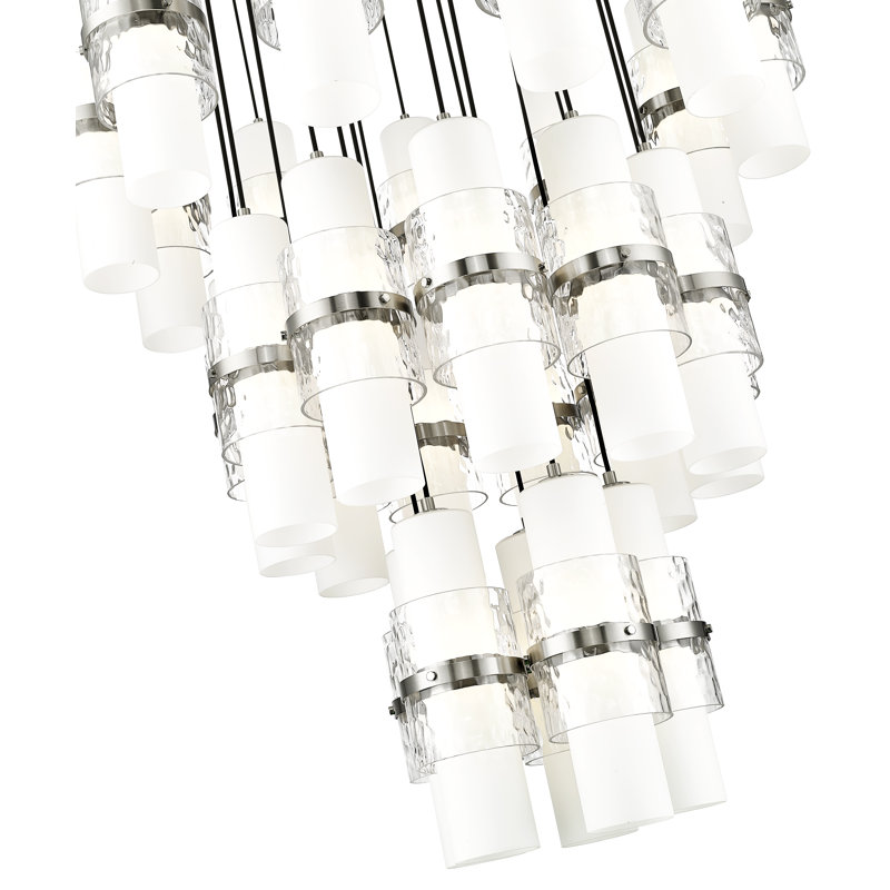 Lustre à niveaux multiples 27 lumières Bryelle, Nickel brossé