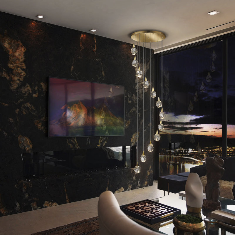 Baristo 12 - Light LED Crystal;Cluster Pendant, Gold