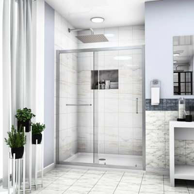 60" X 72" Shower Enclosure, Brushed Nickel Finish - Preeminent Tempered Glass, Elegant Bathroom Choice Single Sliding Bypass 72", Robust Improvement Item