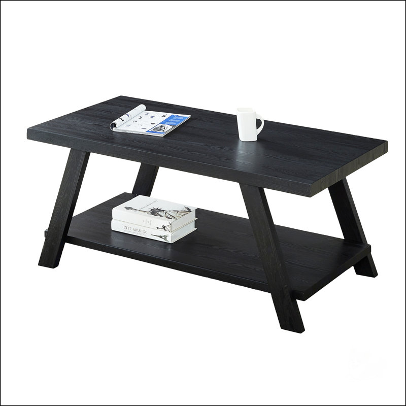 Table basse contemporaine avec tablette en bois et espace de rangement supplémentaire Athens, Noir, Noir