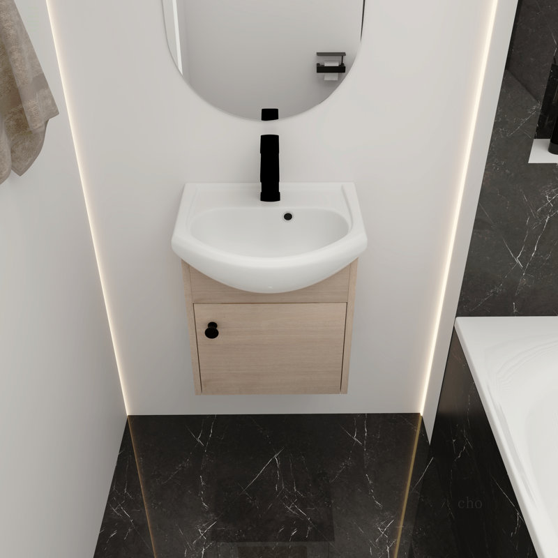 Petit meuble-lavabo de 18 po avec lavabo en céramique, montage mural (KD-PACKING)