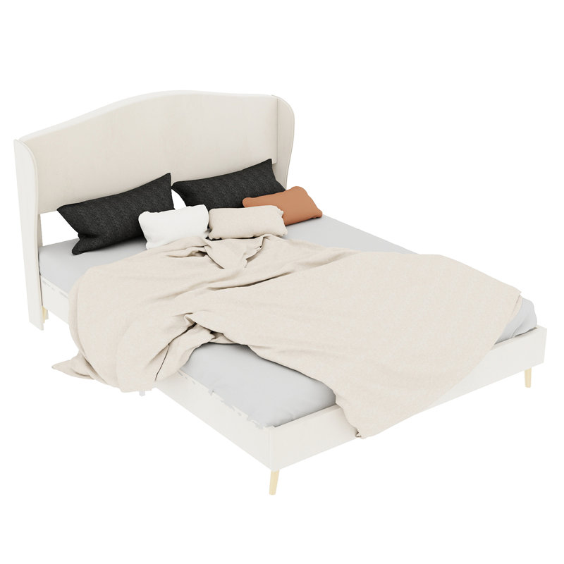 Structure de lit tapissier en velours beige de grande taille, conception stable, tête de lit pour un lit d'ambiance confortable, design bruyant - ajoute de l'élégance