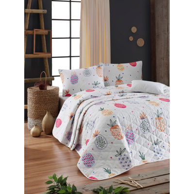 Ensemble de couvre-lit / couvre-lit 100% coton blanc / mauve / orange Freida