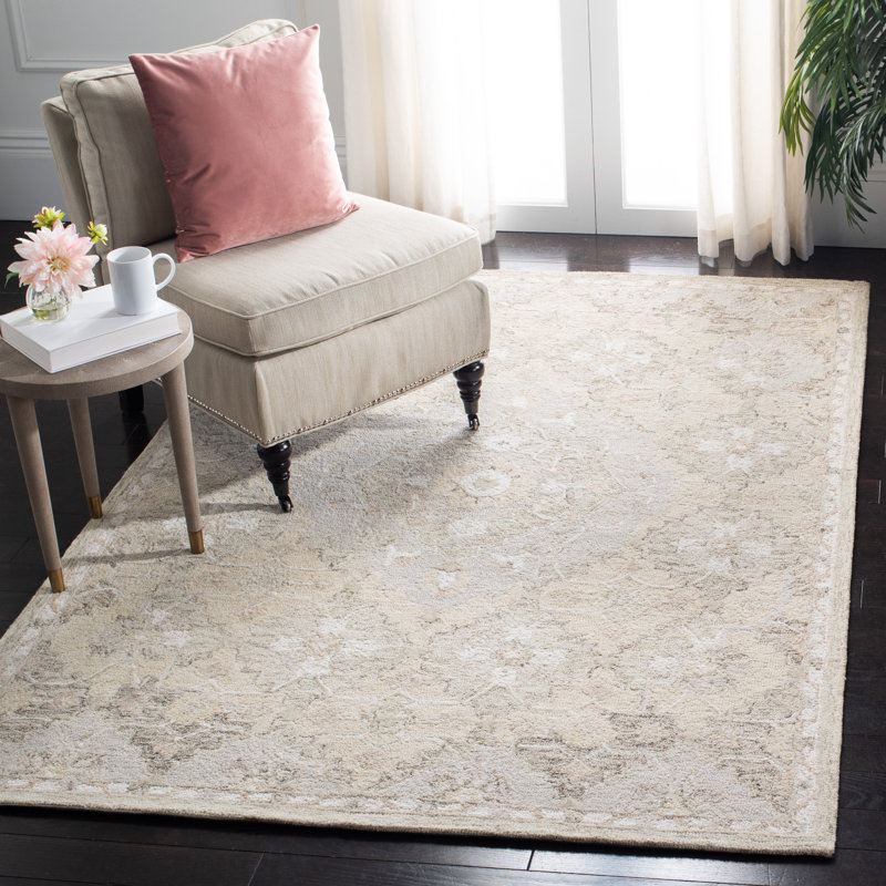 Megee Oriental Handmade Tufted Wool Beige Area Rug, Rectangle 5' x 8'