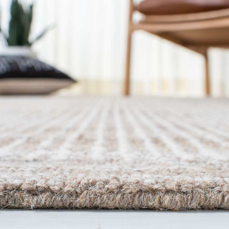 Tapis rayé en laine / coton touffeté à la main Ardme ivoire / brun clair, Rectangle 3 pi x 5 pi