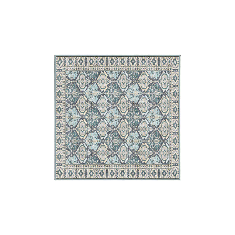 Tapis bleu en chenille / polyester tissé à la main Fira, Carré 8 pi