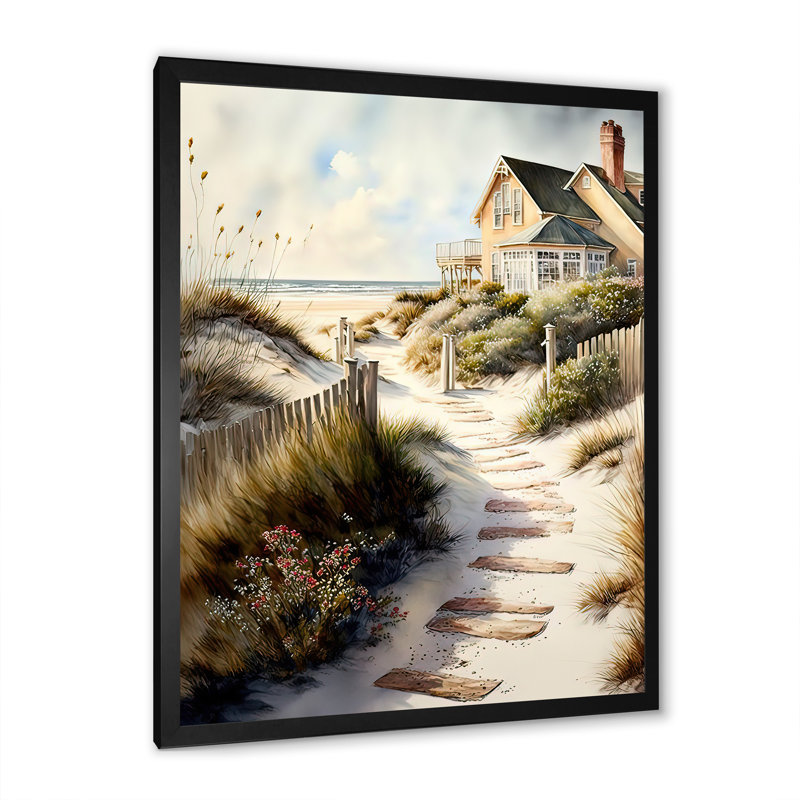 Path to Beach House VI - reproduction sur toile, H 20 po x l 12 po x P 1 po, Toile encadrée noire à coins fermés