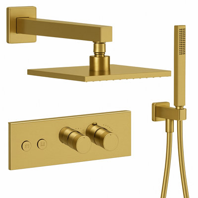 LineaBox Horizontal Square Shower System with 2-Way Diverter, 8-Inch Rain Shower Head and Wall Mounted Hand Shower, Valve Included