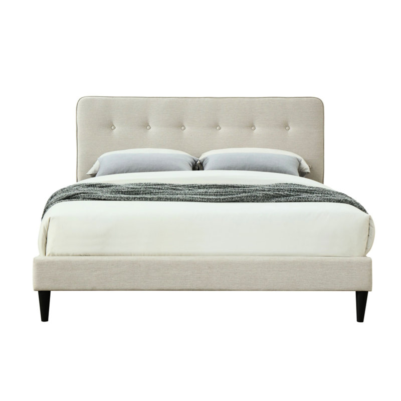 Grand lit tapissier avec port de charge, tête de lit en tissu dans une boîte, 86,45 po Profondeur, largeur de 65,52 po, hauteur de 42,19 po, poids du lit de 70,72 lb