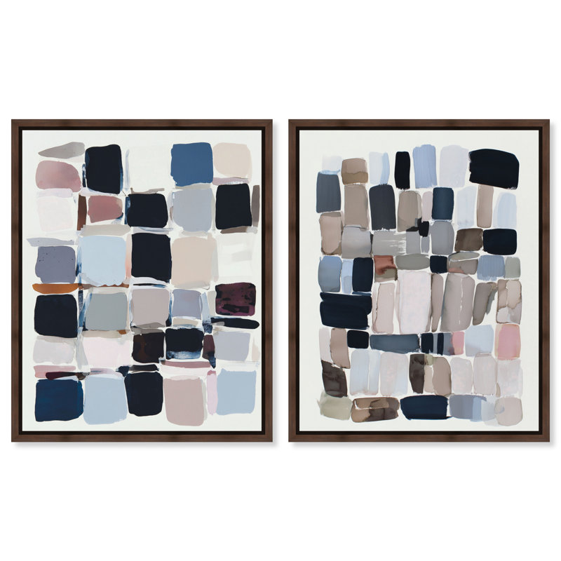 Palette de cubes, ensemble de décorations murales abstraites encadrées par Art Remedy, cadre argenté, 36 x 45