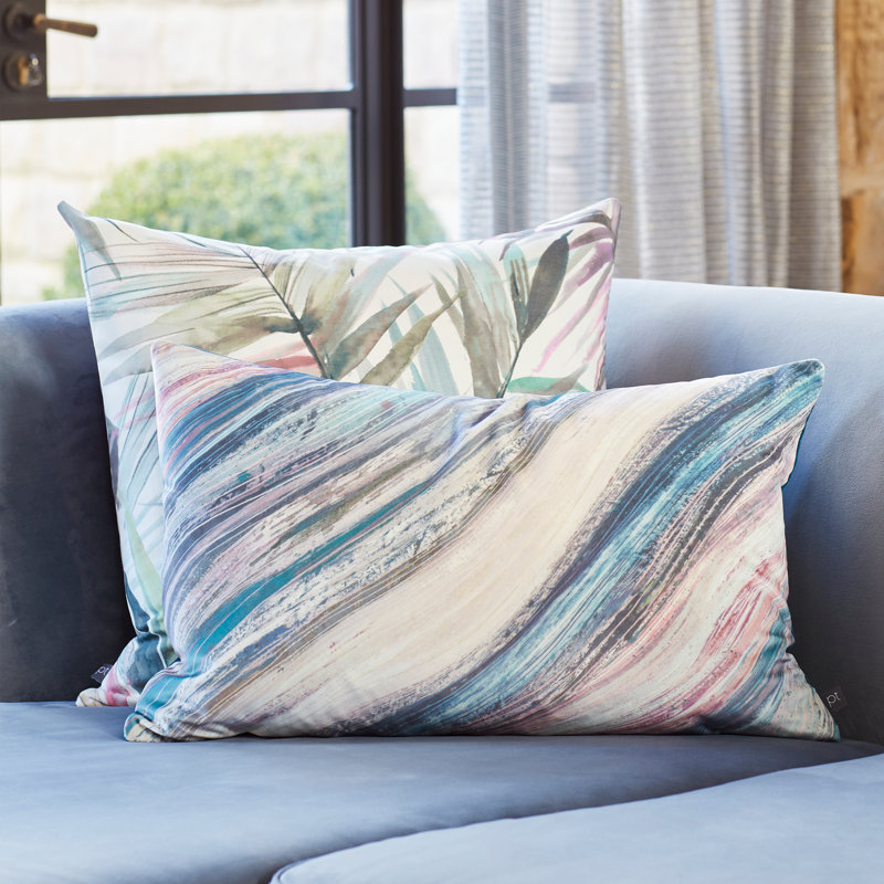 Prestigious Striped Rectangular Cushion, Feather, Green/Grey/Purple