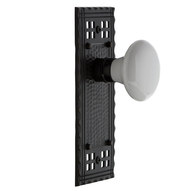 Craftsman Plate with White Porcelain Door Knob, Timeless Bronze, 2.375"