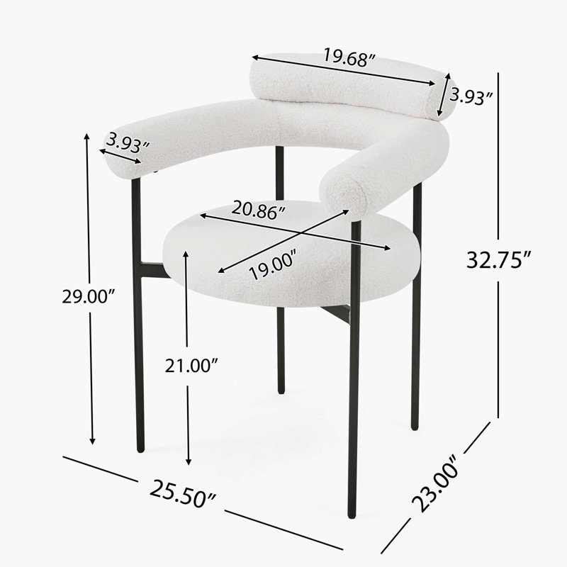 White Upholstered Metal Arm Chair with Slat Back