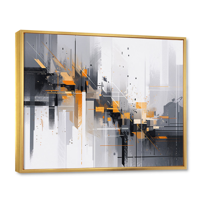 Impression sur toile encadrée orange orange et gris Sripes I, Cadre flottant doré, H 34 po x l 44 po x P 1,5 po