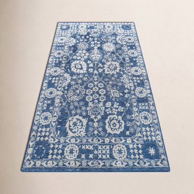 Cece Blue White Hand-Tufted Wool Oriental Rug