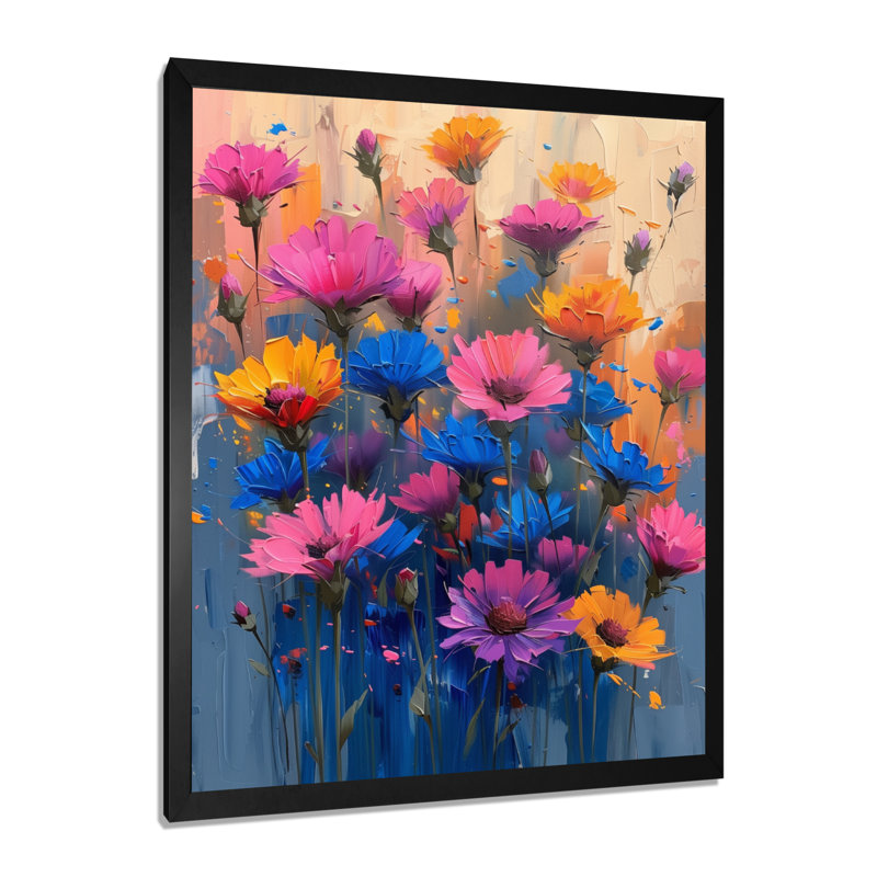 Fleurs bleues et bleues éclatantes - Art mural, Toile encadrée noire simple, H 44 po x l 34 po x P 1,5 po