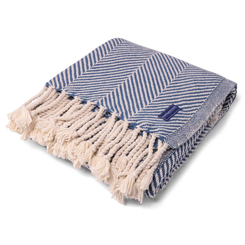 Monhegan Cotton Throw With Fringe, Light Blue Chevron