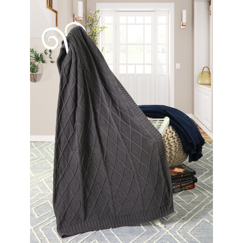 Knitted Throw Blanket, Charcoal