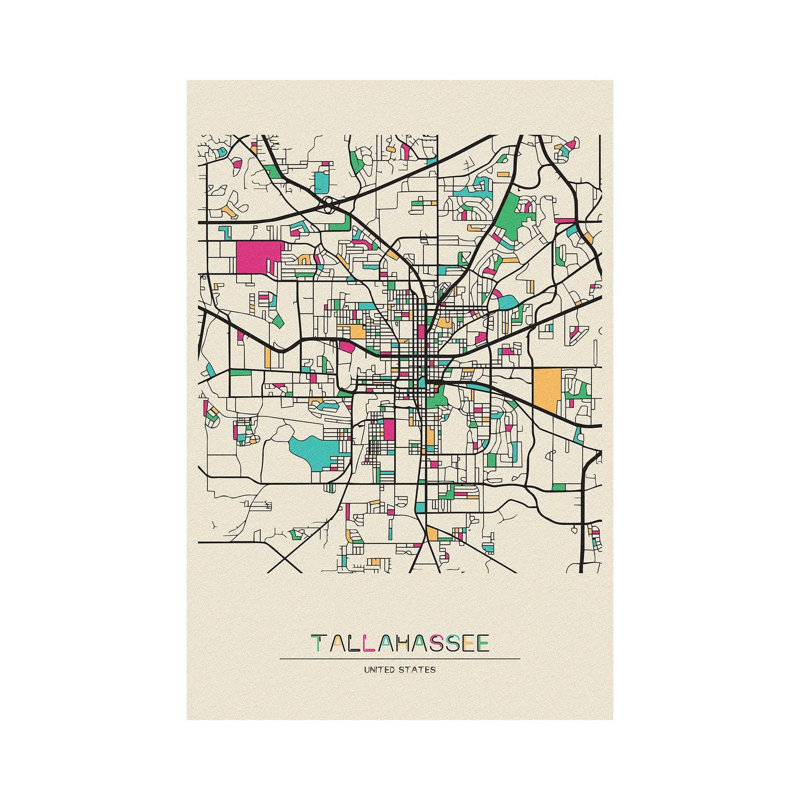Tallahassee, Florida Map by Ayse Deniz Akerman - Wrapped Canvas Gallery-Wrapped Canvas Giclée, 20.32 cm H x 30.48 cm W