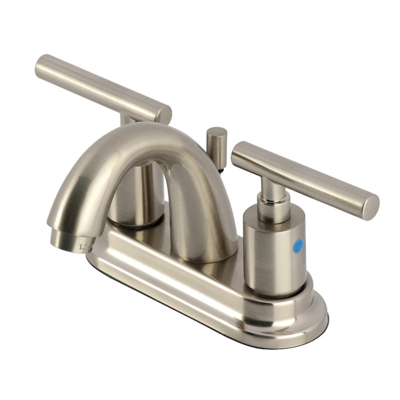 Kingston Brass Manhattan Two-Handle 3-Hole Deck Mount 4" Centerset Bathroom Faucet with Pop-Up Drain, Brushed Nickel