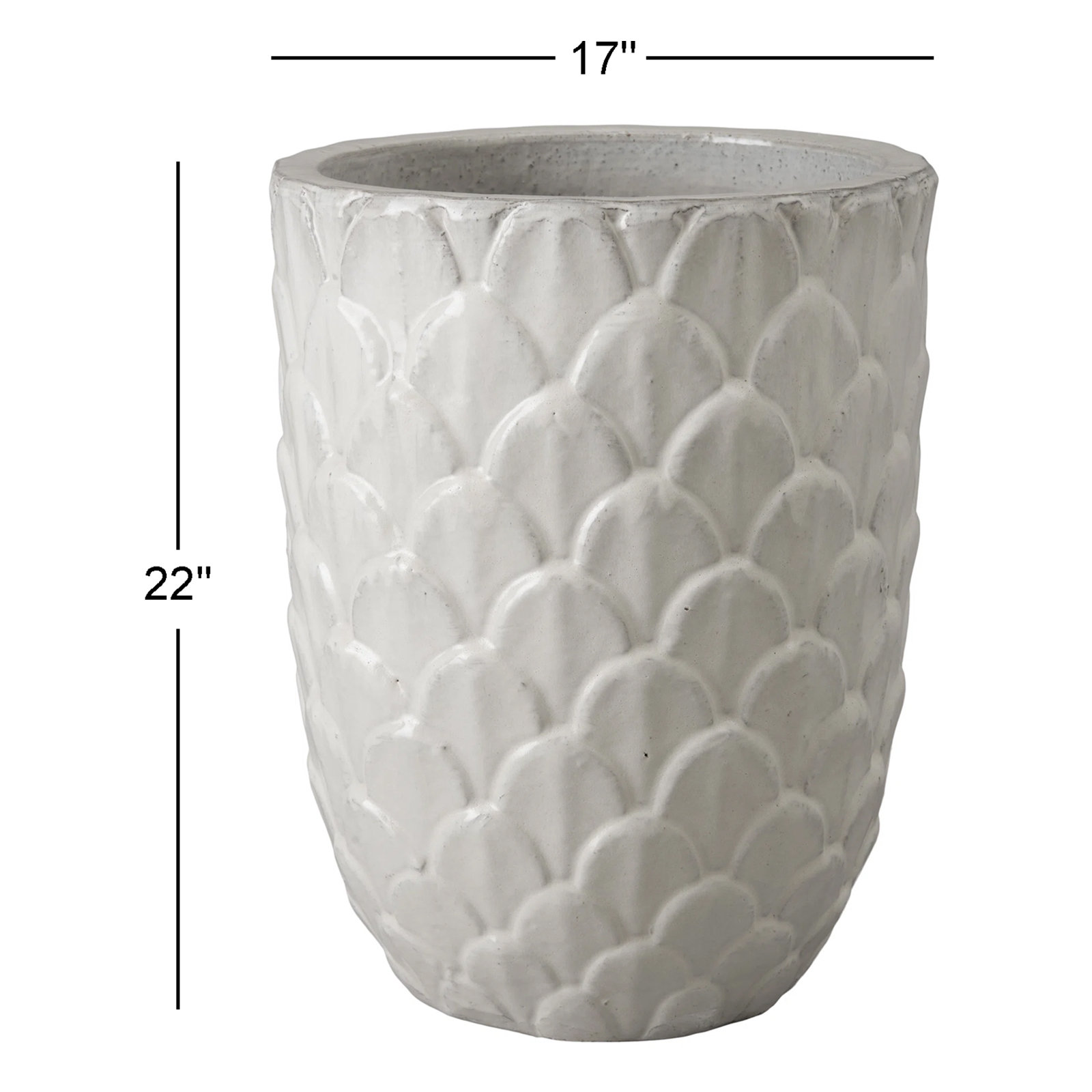 Ceramic Pot Planter, 22" H x 17" W x 17" D, Gray