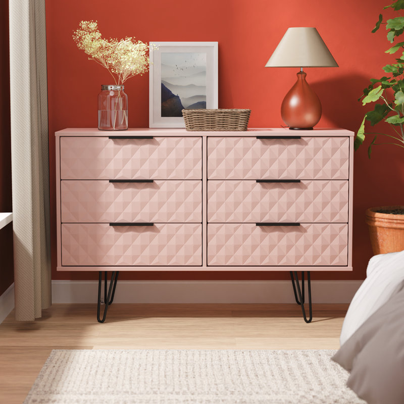 Talita 115cm W 6 - Drawer Chest of Drawers, Pink