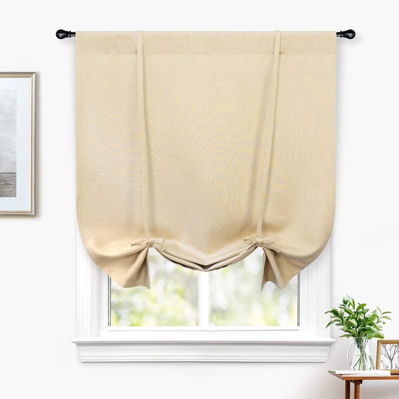 Makale Faux Linen  Textured Solid Color Blackout Tie Up Curtain for Kitchen Decorative Adjustable Balloon Rod Pocket Window Linen Curtain 1 Panel