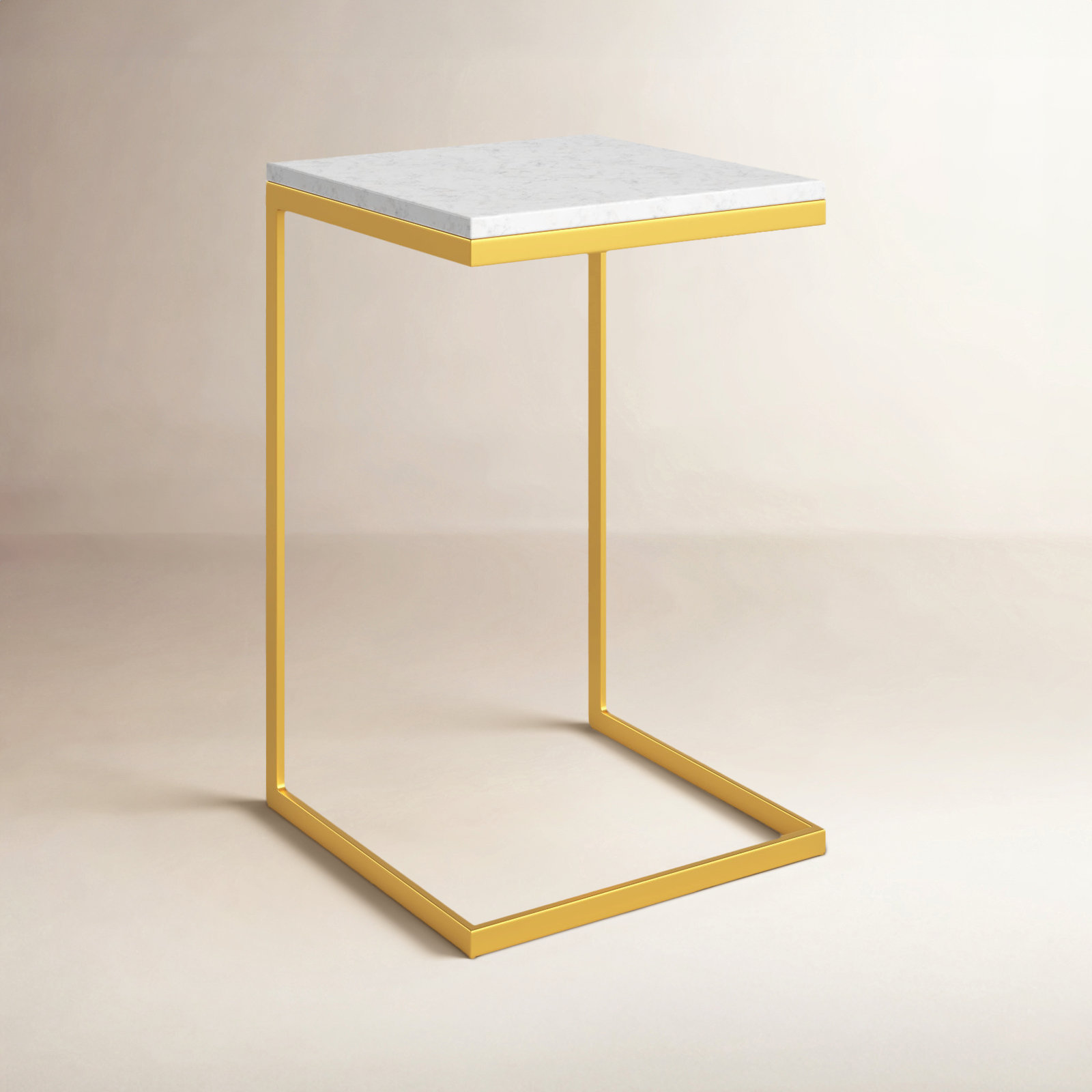 Ollie 16" Genuine Marble End Table, White Top/Gold Base