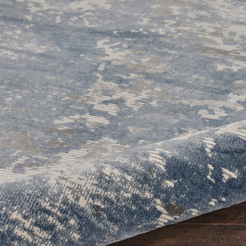 Abstract Blue/Gray/Cream Area Rug, Runner 2'2" x 7'6"