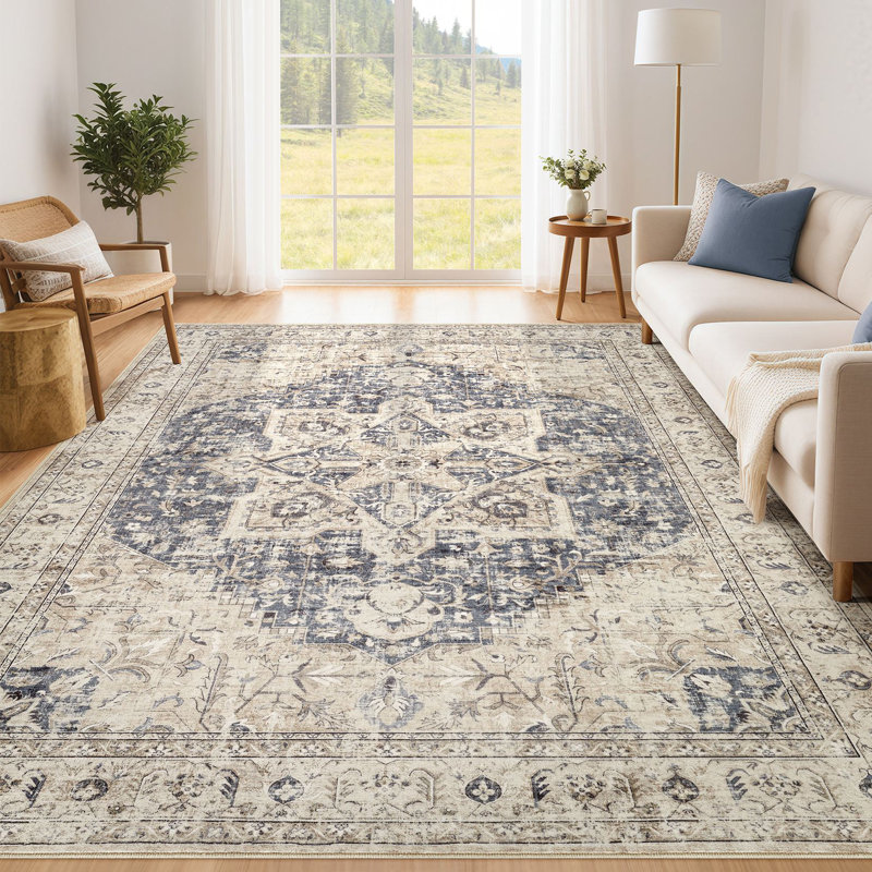 Adona Soft Washable Stain Resistant Vintage Floral Area Rug, Rectangle 10' x 14', Beige