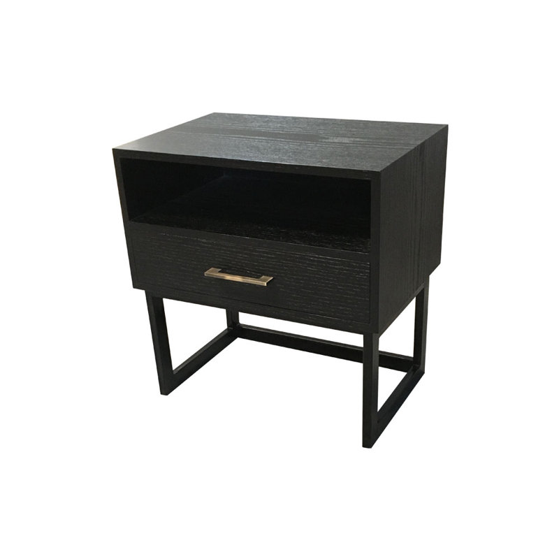 Lendora 60cm W Bedside Table, Midnight Black, Black