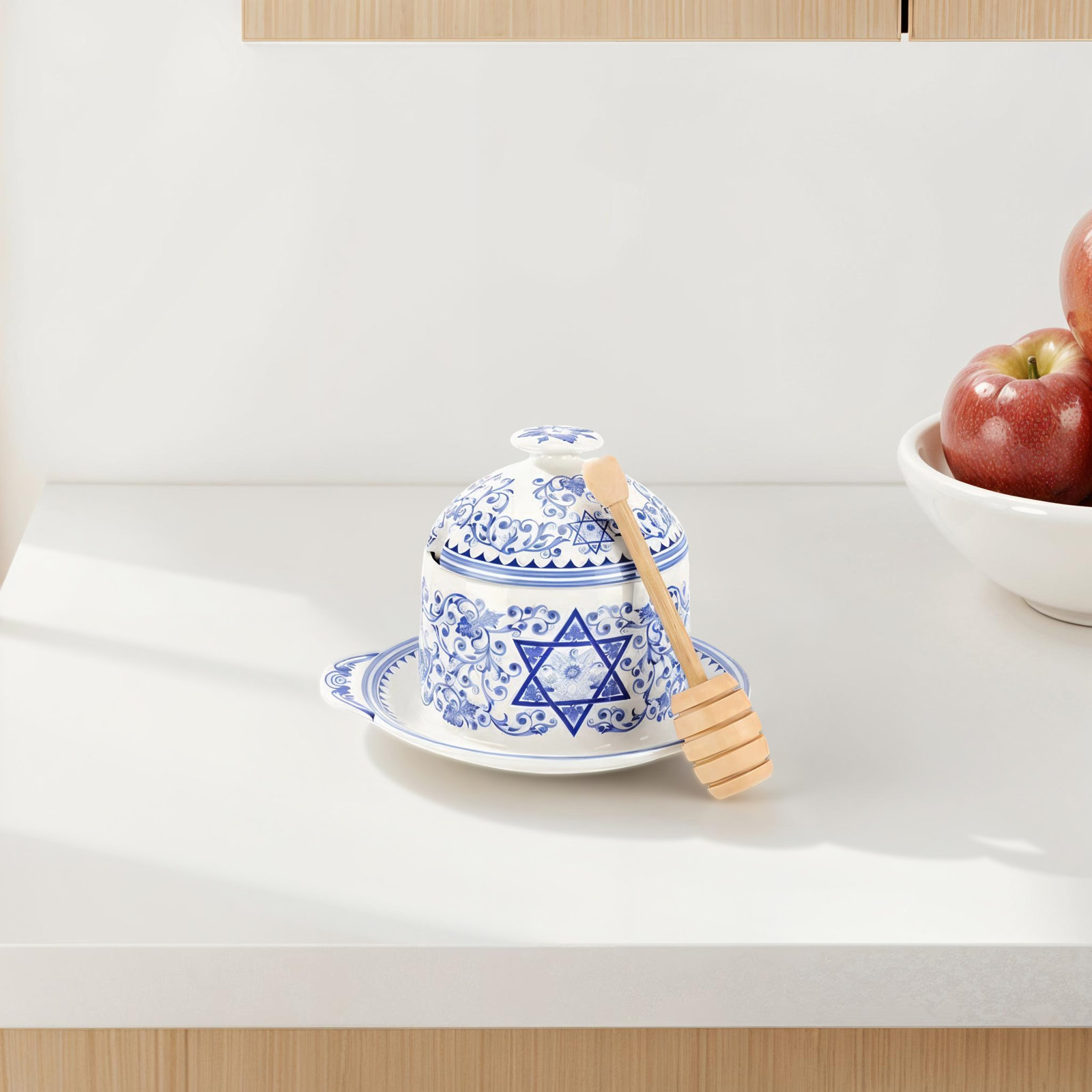 Spode Judaica Honey Pot With Drizzler