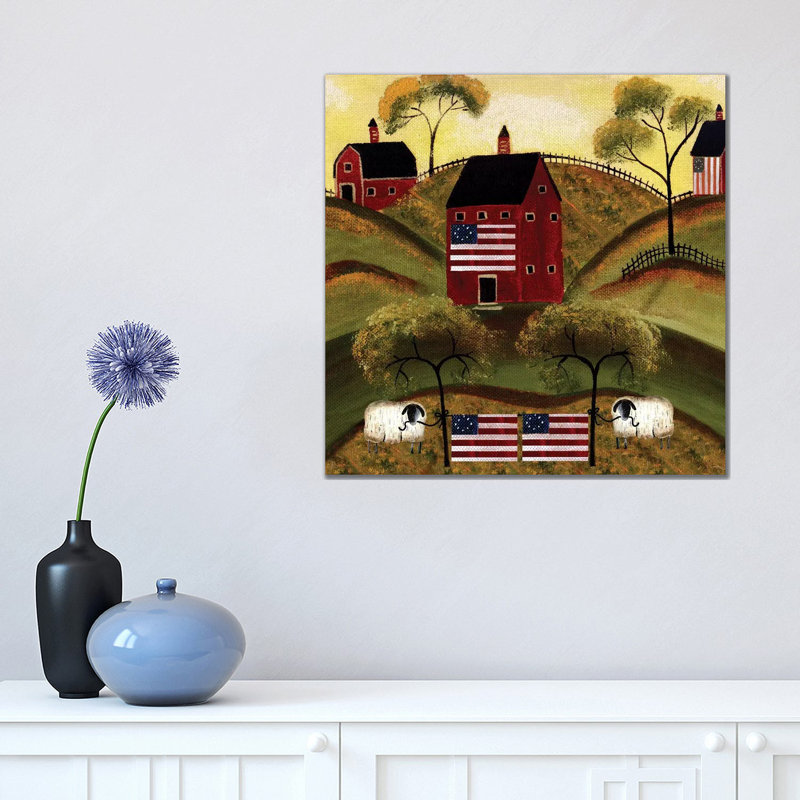 « 4th of July Sheep Red bar » par Cheryl Bartley-impression d’art graphique, H 18 po x l 18 po x 1,5 po, Toile tendue