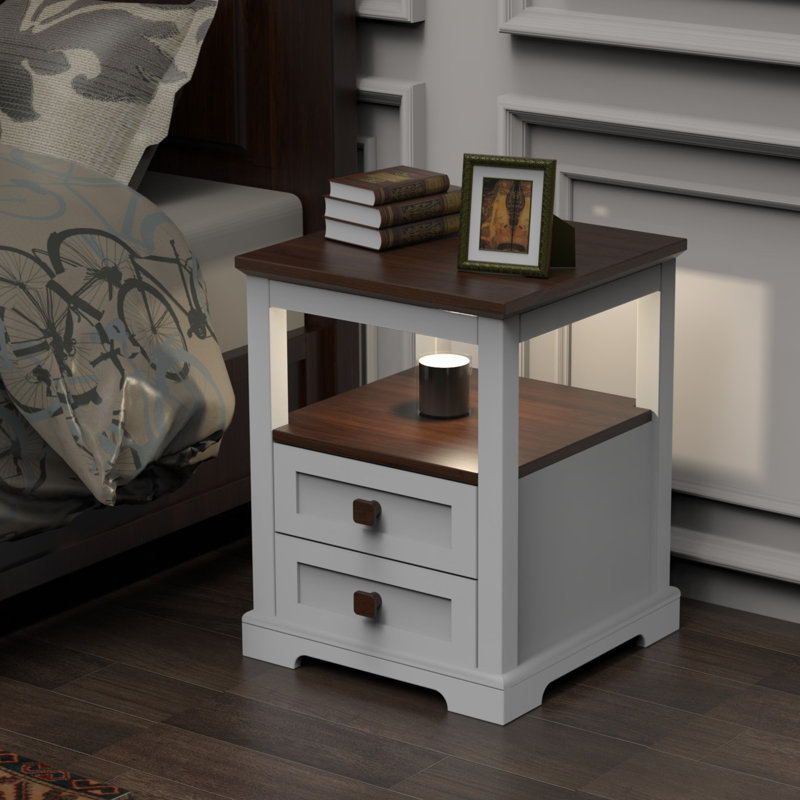 Night Stand With Drawers And Storage Shelf with Aromatherapy Lamp and Candle For Bedrooms, Bedside Table