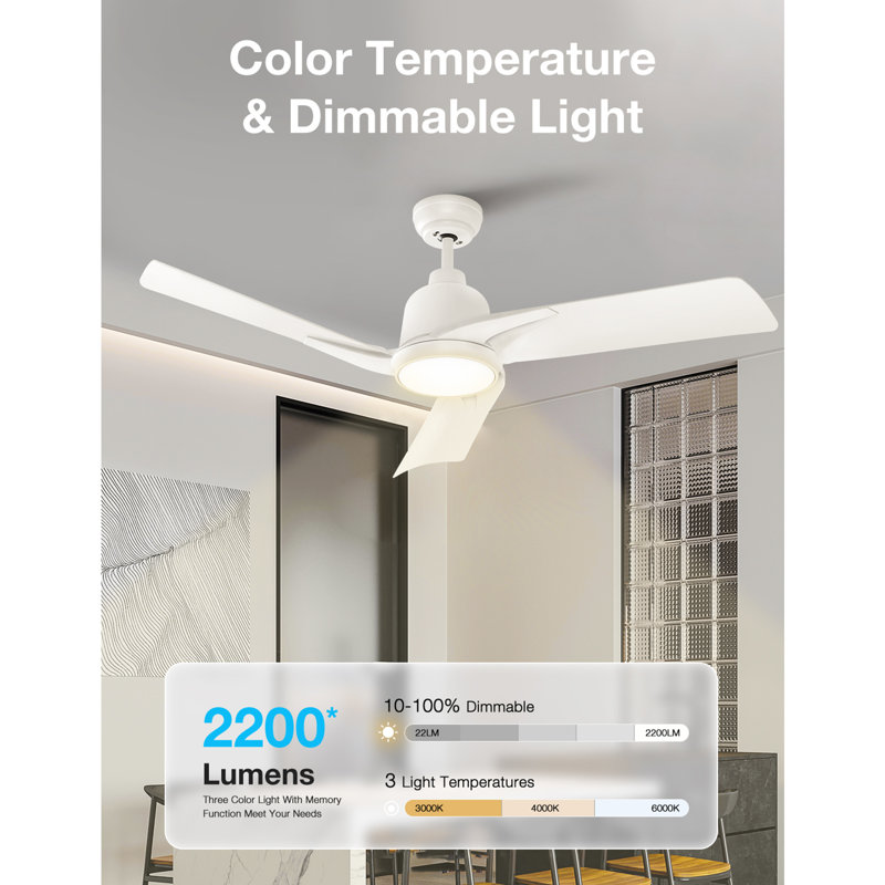  Ventilateurs de plafond de 52 po (3 pales) avec lumières DEL et télécommande, Noir, Noir