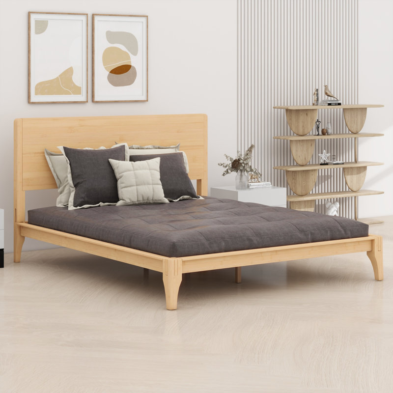 Modern Platform Bed With Slat Support, Natural, Queen