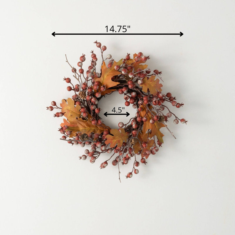 14.75" Artificial Berry Leaf Fall Accent Ring, Multicolor