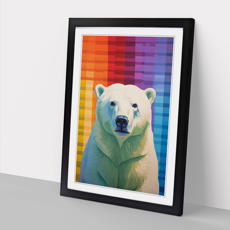 Polar Bear Colour Field - Single Picture Frame Print on Wood, Black Framed, 34cm H x 25cm W x 2cm D