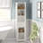 Freestanding Bathroom Linen Tower Storage Cabinet with Glass Door, Drawer, Open Shelves & Adjustable Shelves, White