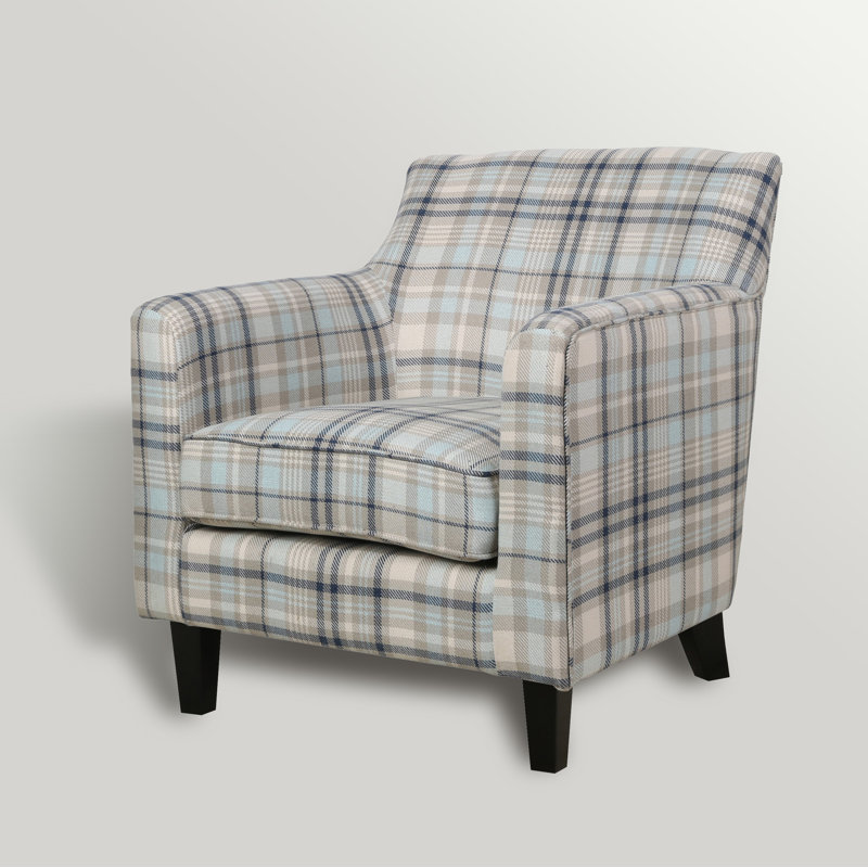 Fauteuil en polyester de 75,565 cm de large Labrea, Mélange de lin écossais bleu clair