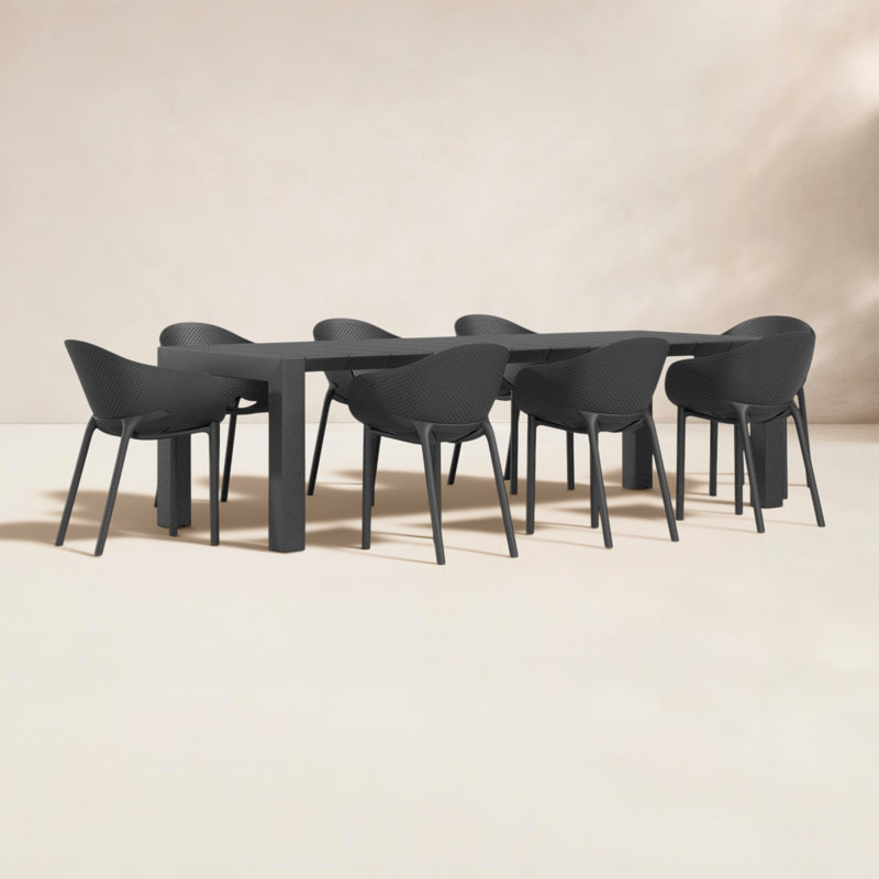 Ensemble de salle à manger rectangulaire pour 8 personnes 118 po Farrah, Noir