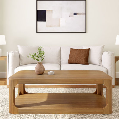 Modern Rounded Rectangular Coffee Table With Shelf