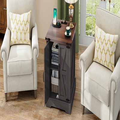End Table, Farmhouse with Charging Station, Walnut/Gray