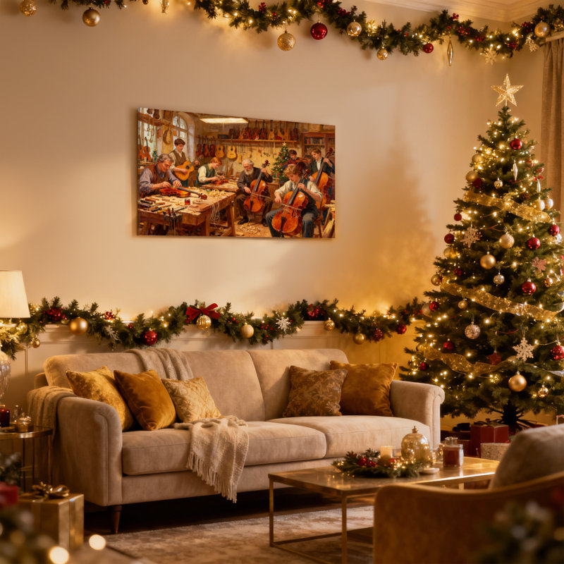 Art de Noël atelier de violon jouant de la musique, ensemble de 3 impressions d'art sur toile, H 24 po x l 36 po