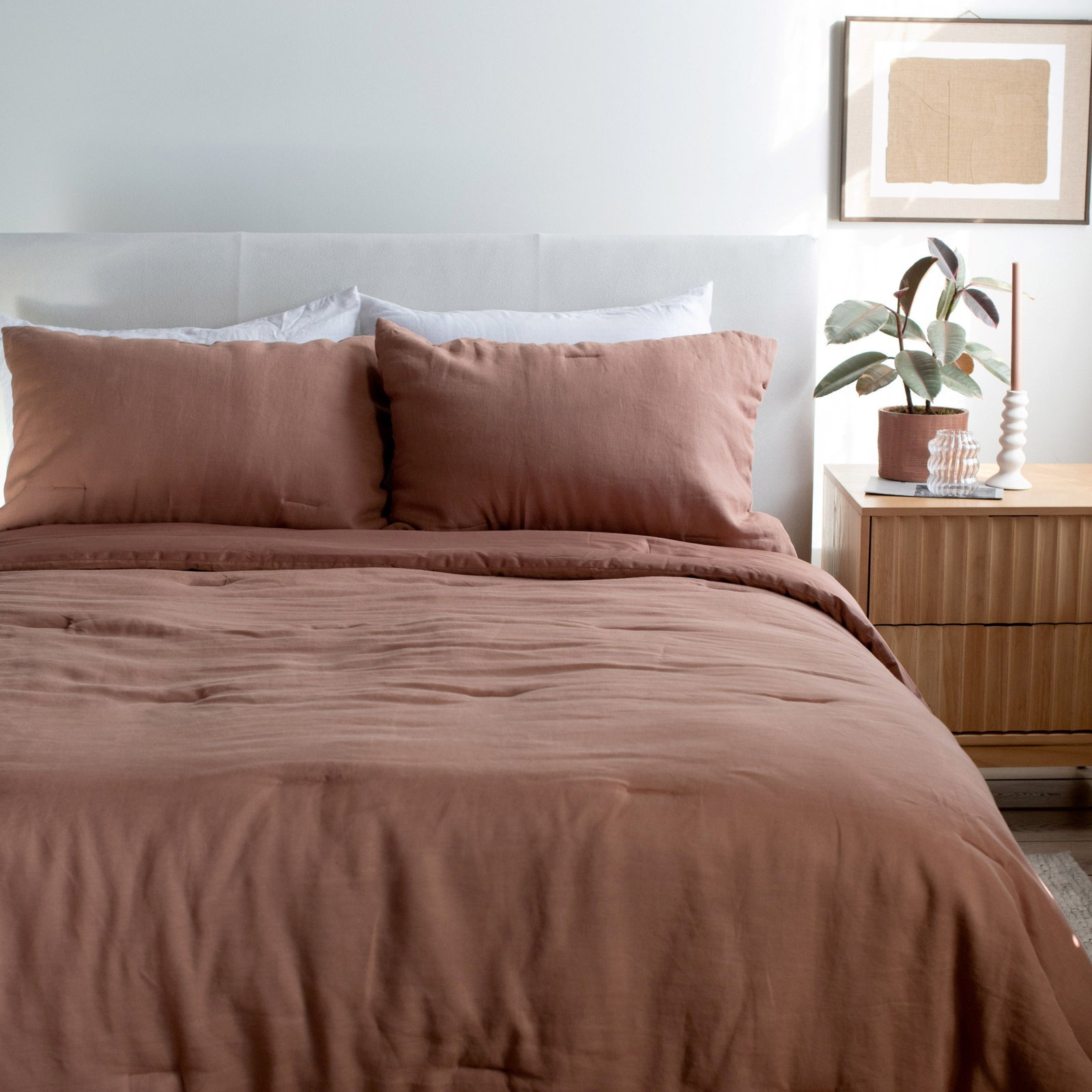French Linen Comforter Set, Clay, Queen Comforter + 2 Standard Pillow Shams
